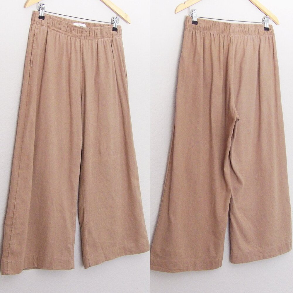 Abercrombie & Fitch Linen Cotton Wide Leg Crop Pull On Pants M Camel Tan Comfy - Picture 2 of 11